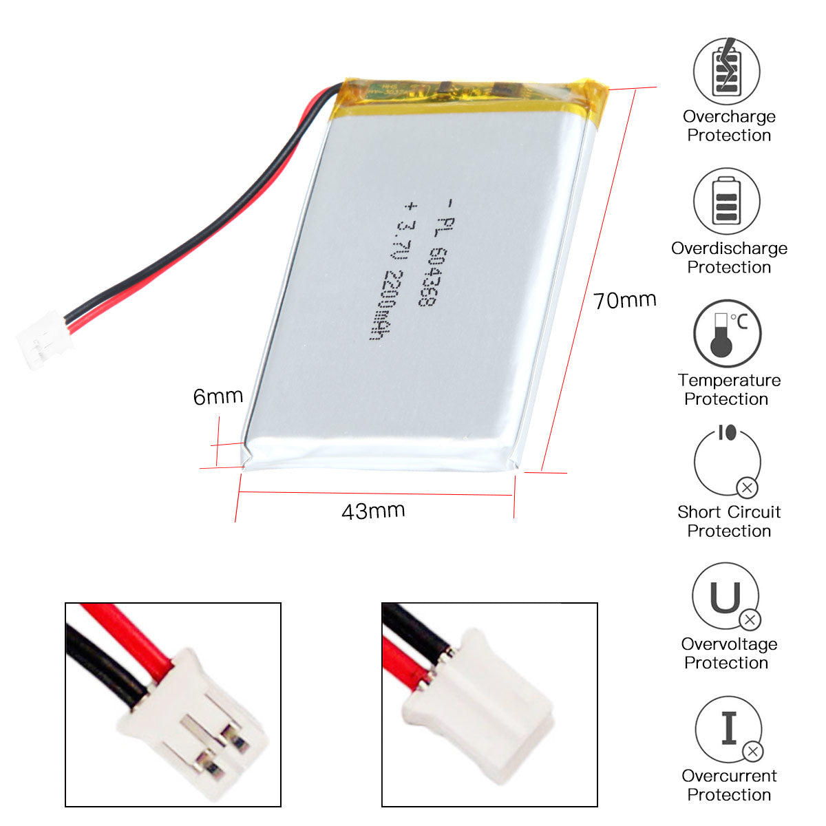 YDL 3.7V 2200mAh 604368 充電式リチウムポリマー電池