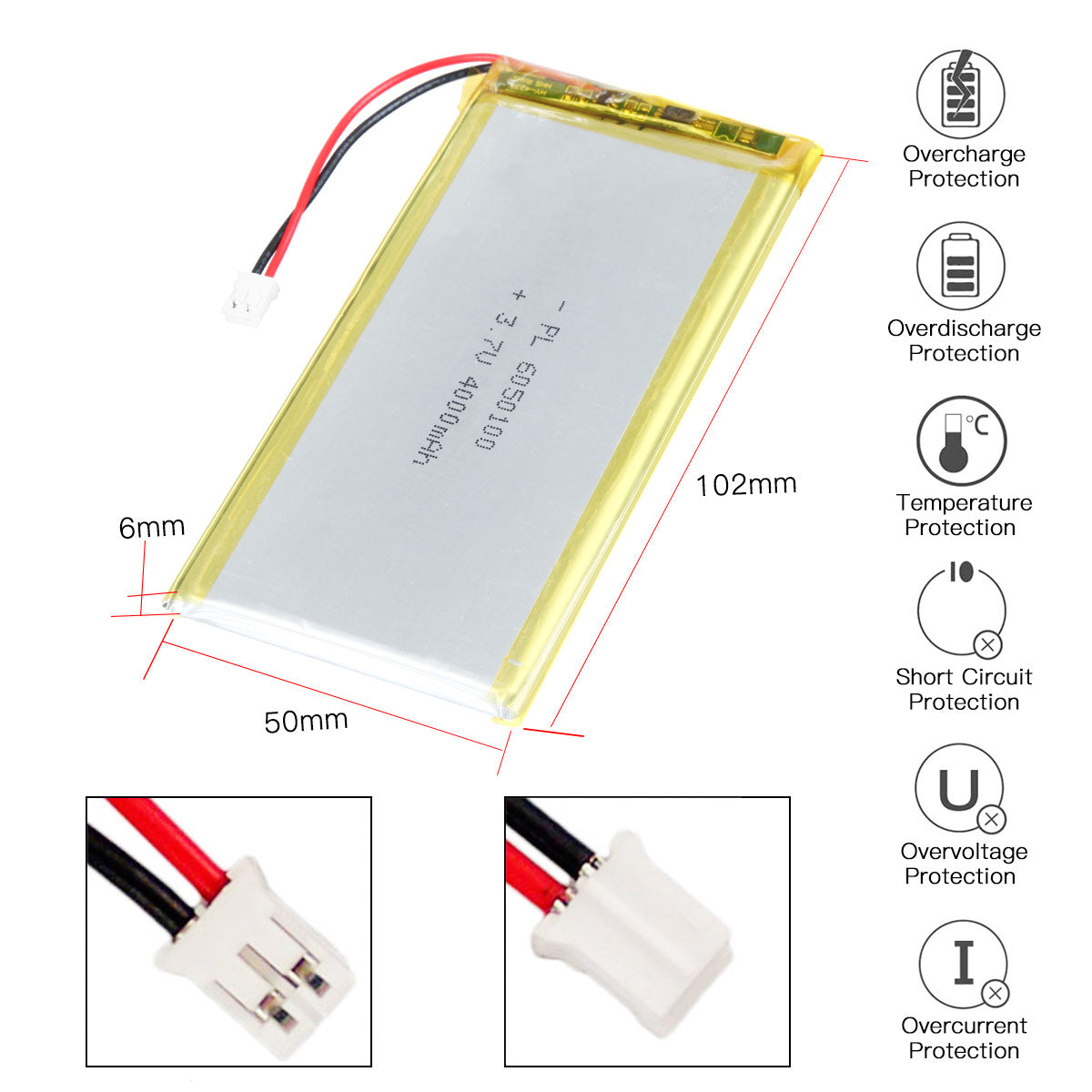 YDL 3.7V 4000mAh 6050100 充電式リチウムポリマー電池