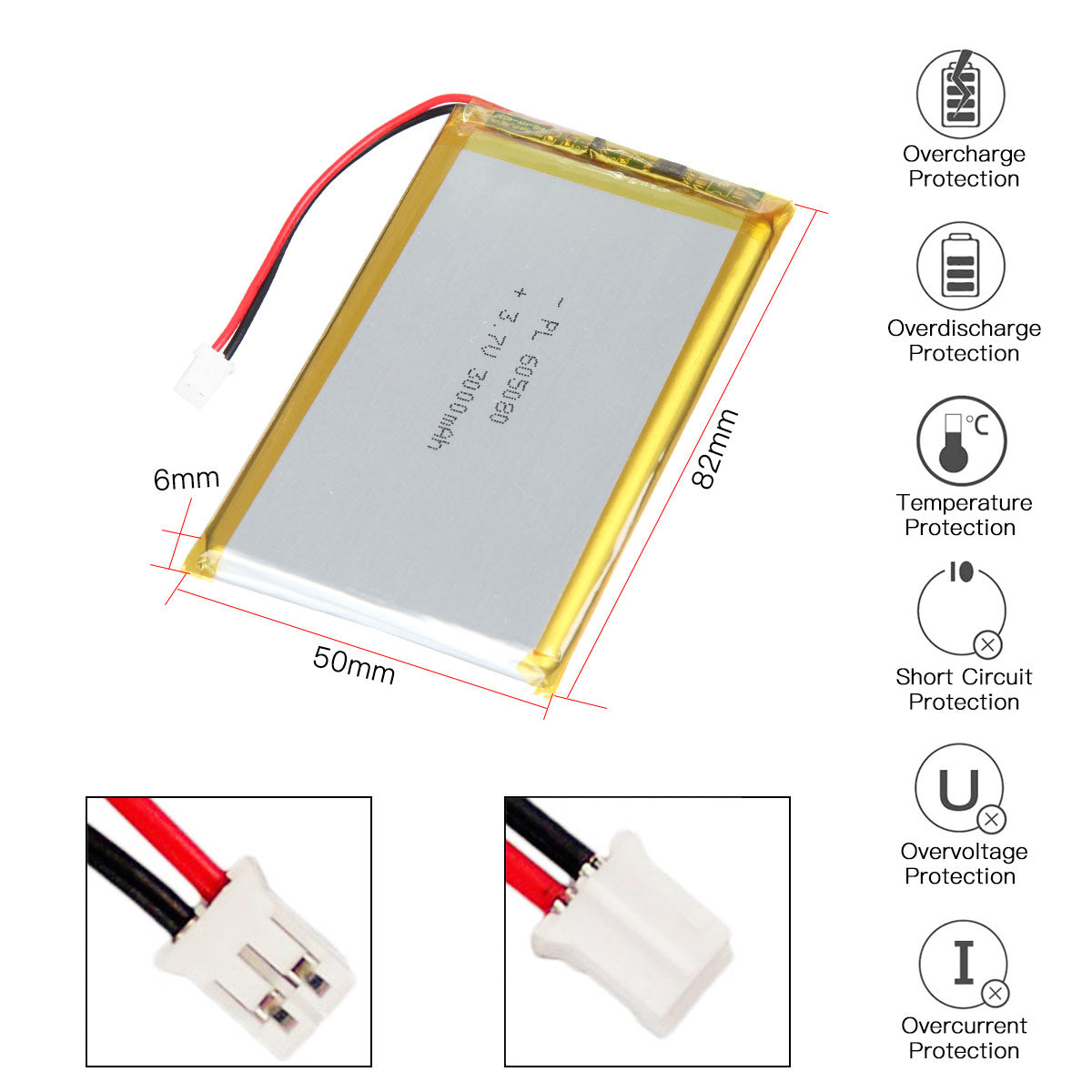 YDL 3.7V 3000mAh 605080 충전식 리튬 폴리머 배터리 길이 82mm