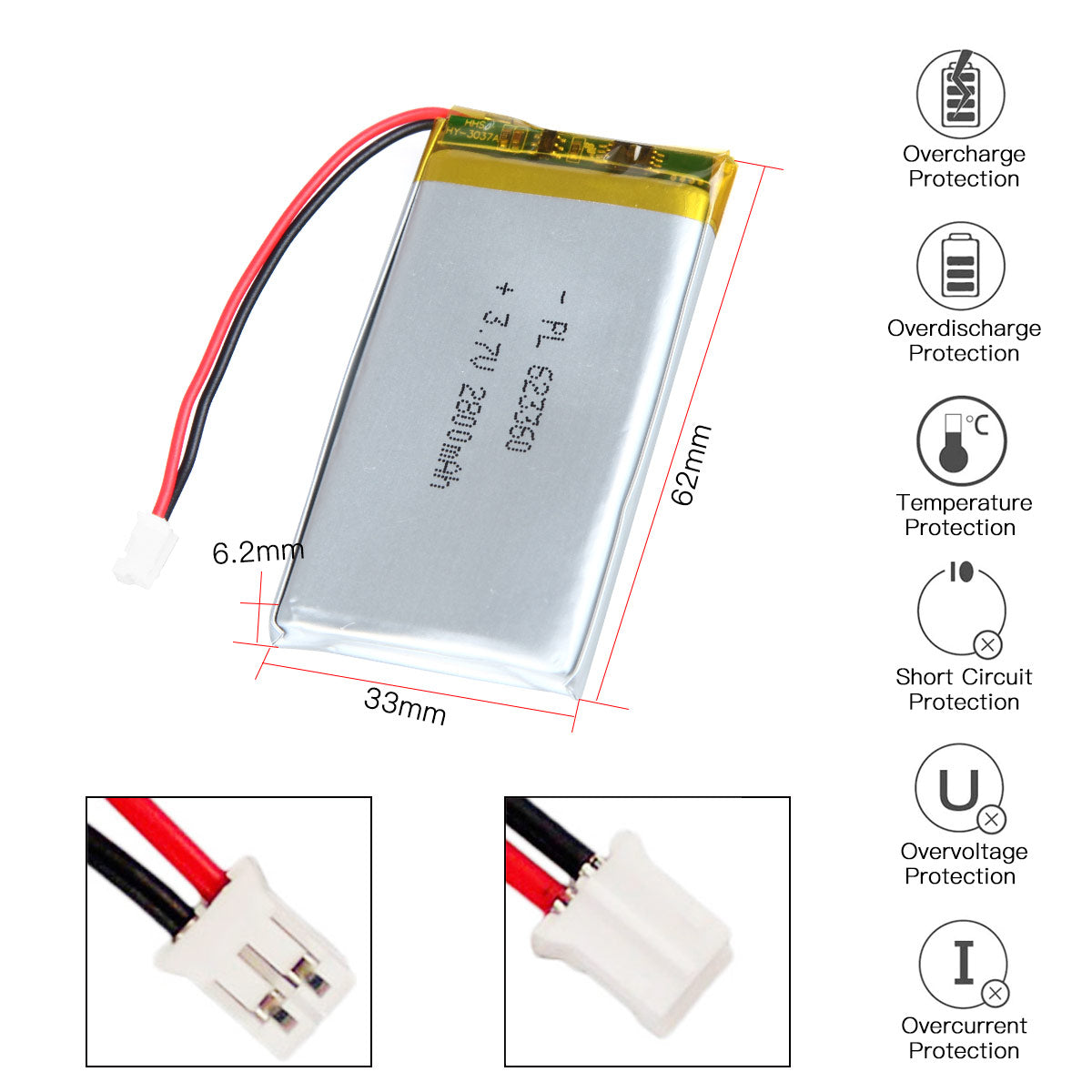 Batteria ricaricabile ai polimeri di litio YDL 3,7 V 1500 mAh 623360