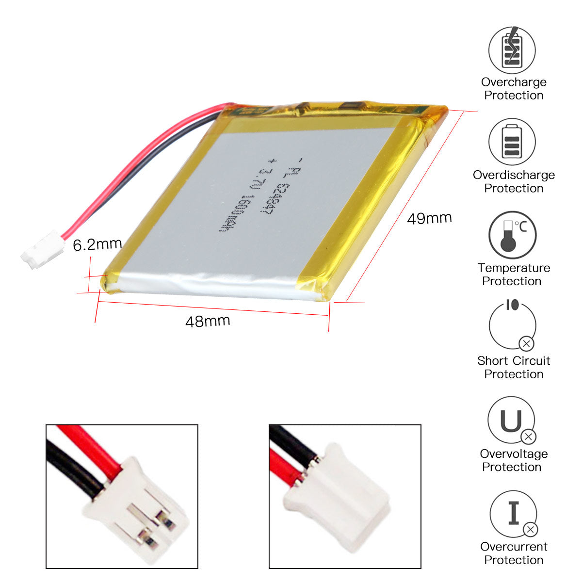YDL 3.7V 1600mAh 624847 充電式リチウムポリマー電池