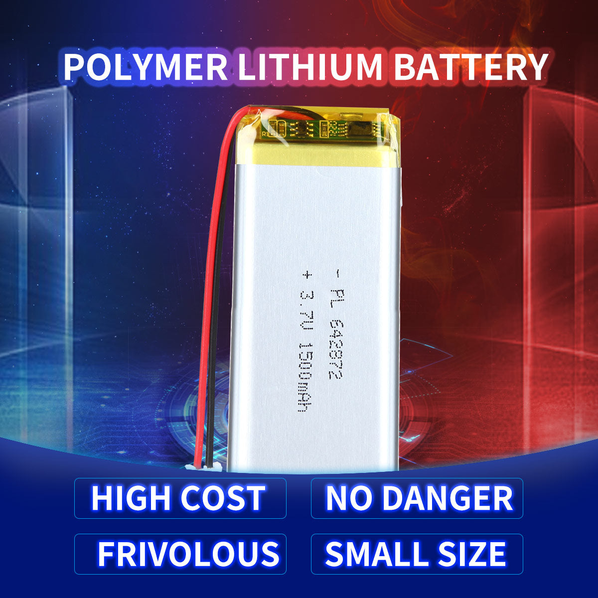 YDL 3.7V 1500mAh 642872 재충전용 리튬 중합체 건전지 길이 74mm