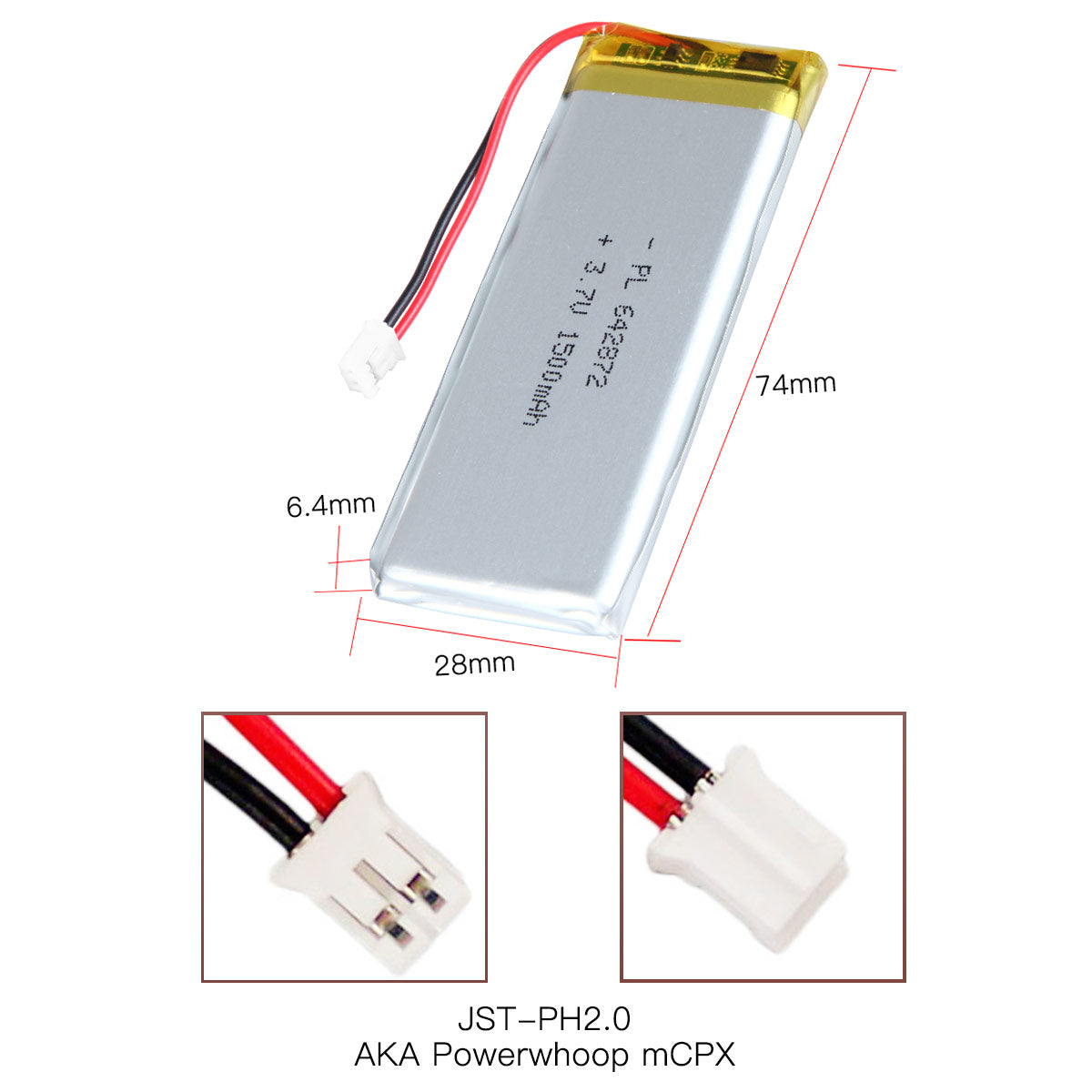 YDL 3.7V 1500mAh 642872 充電式リチウムポリマー電池 長さ 74mm
