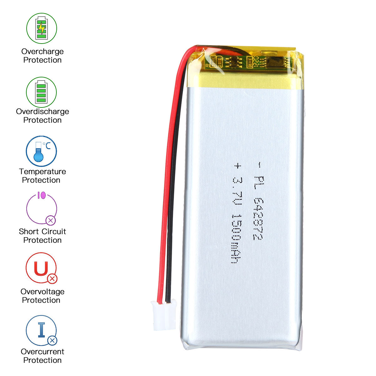YDL 3.7V 1500mAh 642872 充電式リチウムポリマー電池 長さ 74mm