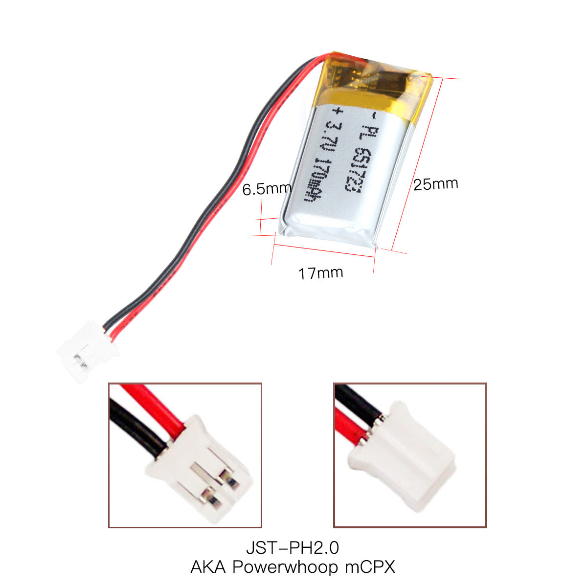 YDL 3.7V 170mAh 651723 充電式リチウムポリマー電池 長さ 25mm