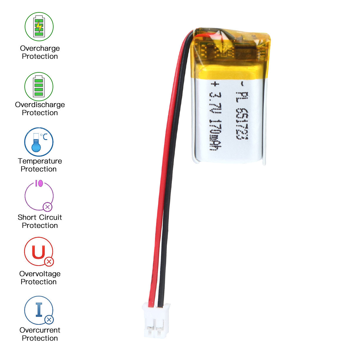 YDL 3.7V 170mAh 651723 充電式リチウムポリマー電池 長さ 25mm