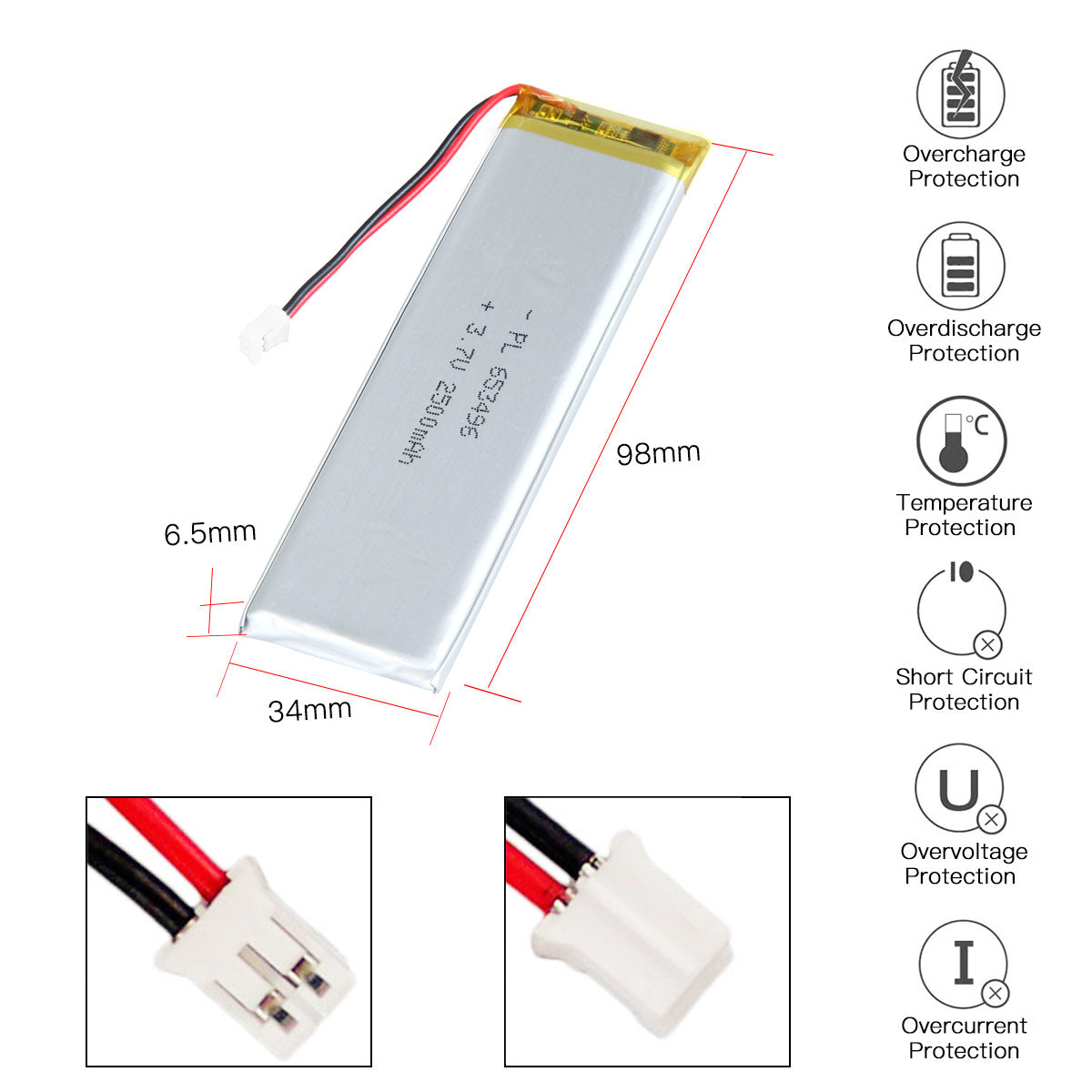 YDL 3.7V 1800mAh 653496 充電式リチウムポリマー電池