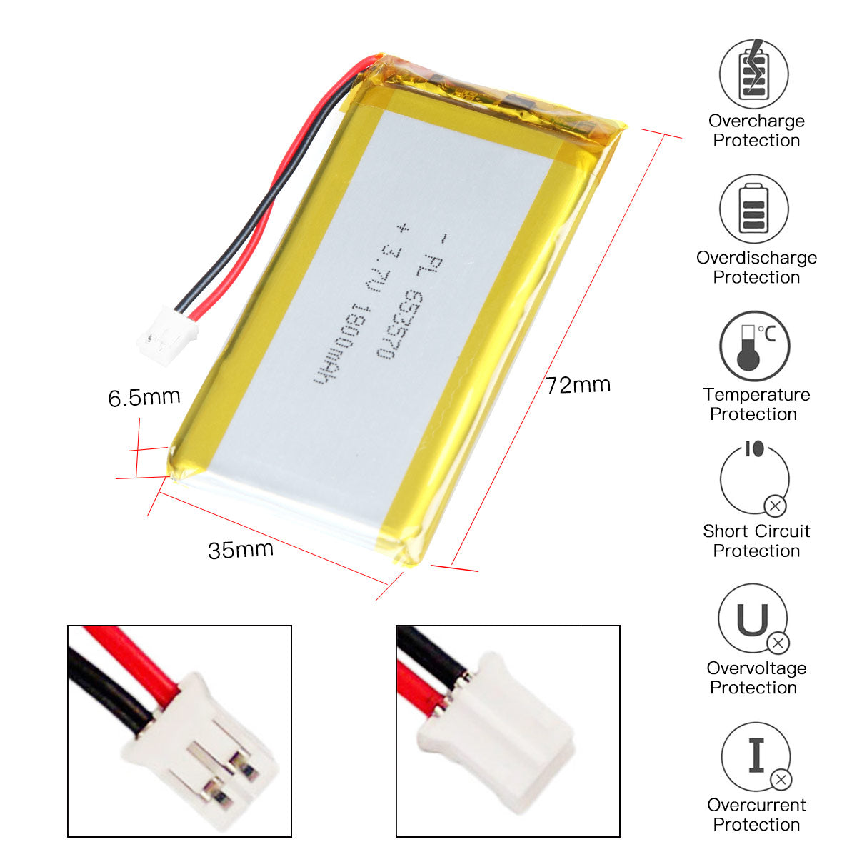 YDL 3.7V 1800mAh 653570 充電式