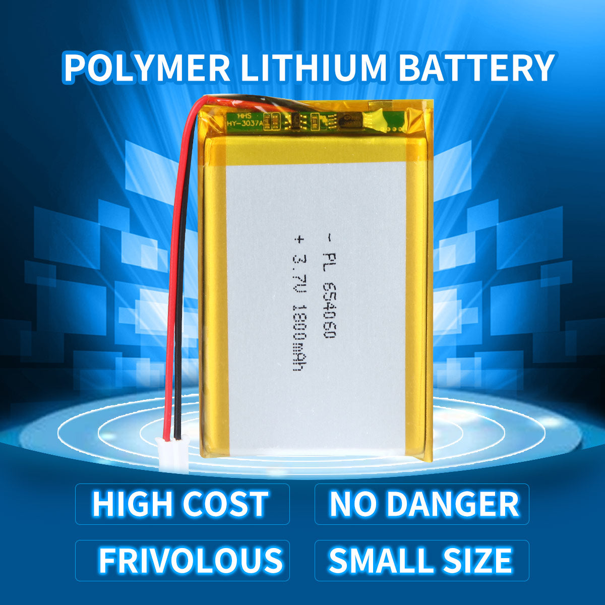 YDL 3.7V 1800mAh 654060 Rechargeable Lipo Battery with JST Connector - YDL Battery