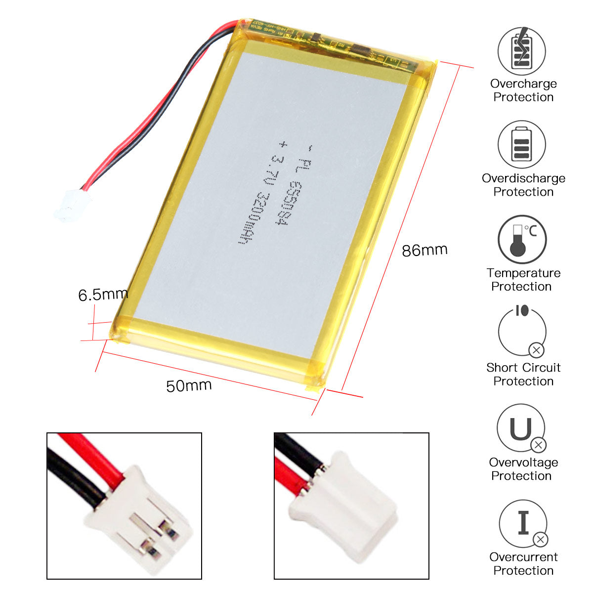 YDL 3.7V 3200mAh 655084 充電式リチウムポリマー電池