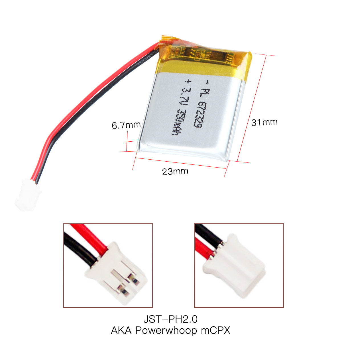 YDL 3.7V 350mAh 672329 充電式ポリマー リチウムイオン電池
