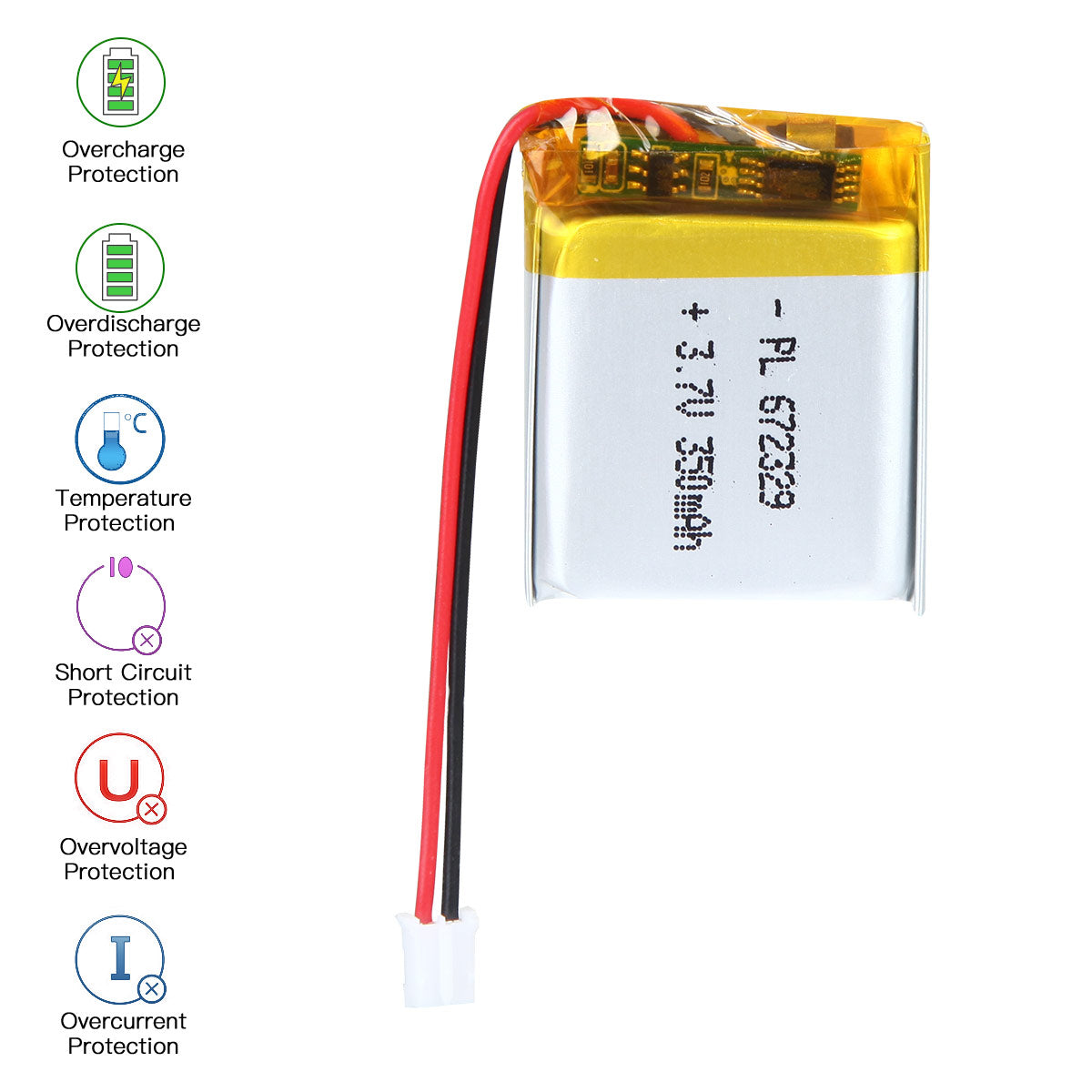 YDL 3.7V 350mAh 672329 充電式ポリマー リチウムイオン電池