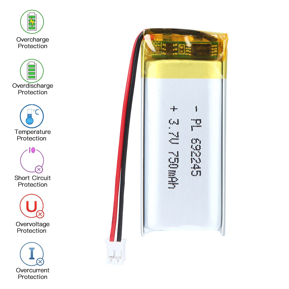YDL 3.7V 750mAh 692245 Rechargeable Lipo Battery with JST Connector - YDL Battery