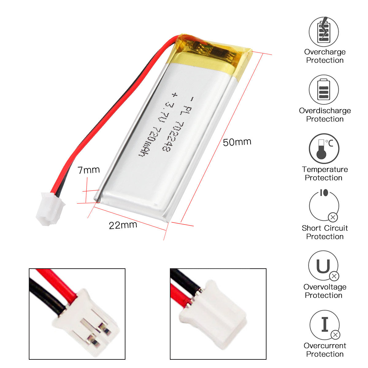 Batería recargable de iones de polímero de litio de YDL 3,7 V 720 mAh 702248 batería de polímero de litio