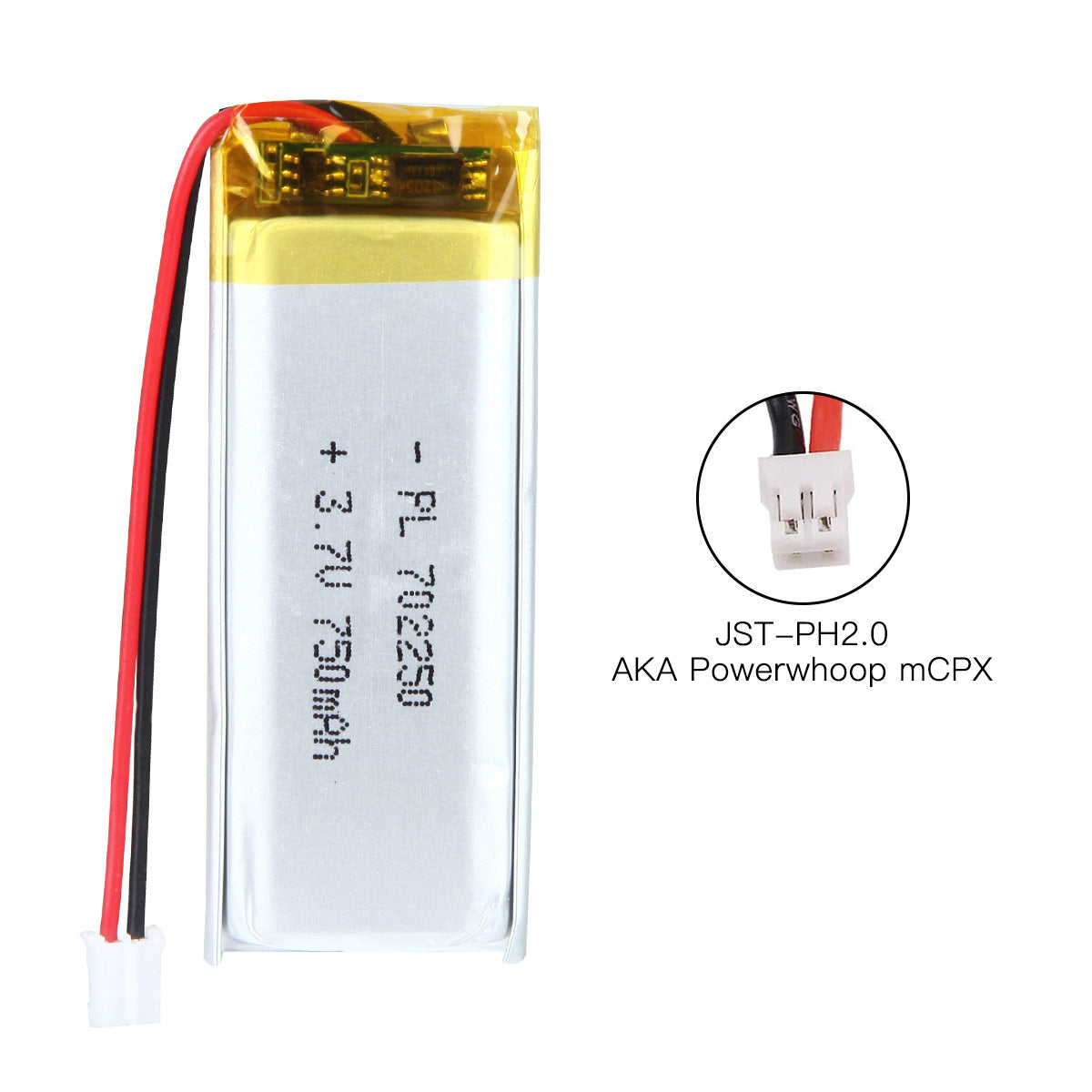YDL 3.7V 750mAh 702250 Rechargeable Lipo Battery with JST Connector - YDL Battery
