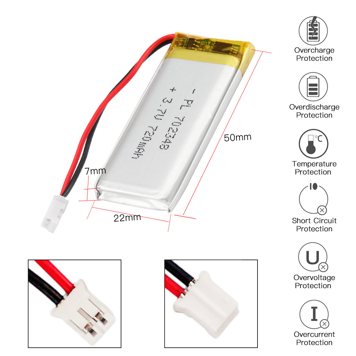 YDL 3.7V 720mAh 702348 充電式リチウムポリマー電池