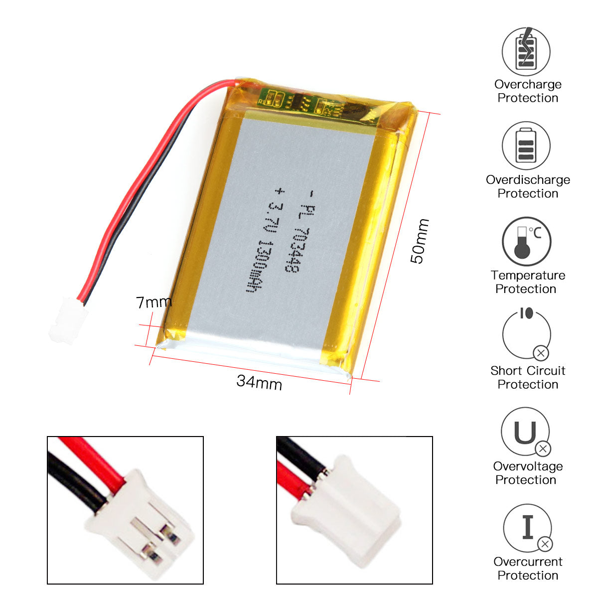 YDL 3.7V 1300mAh 703448 充電式リチウムポリマー電池