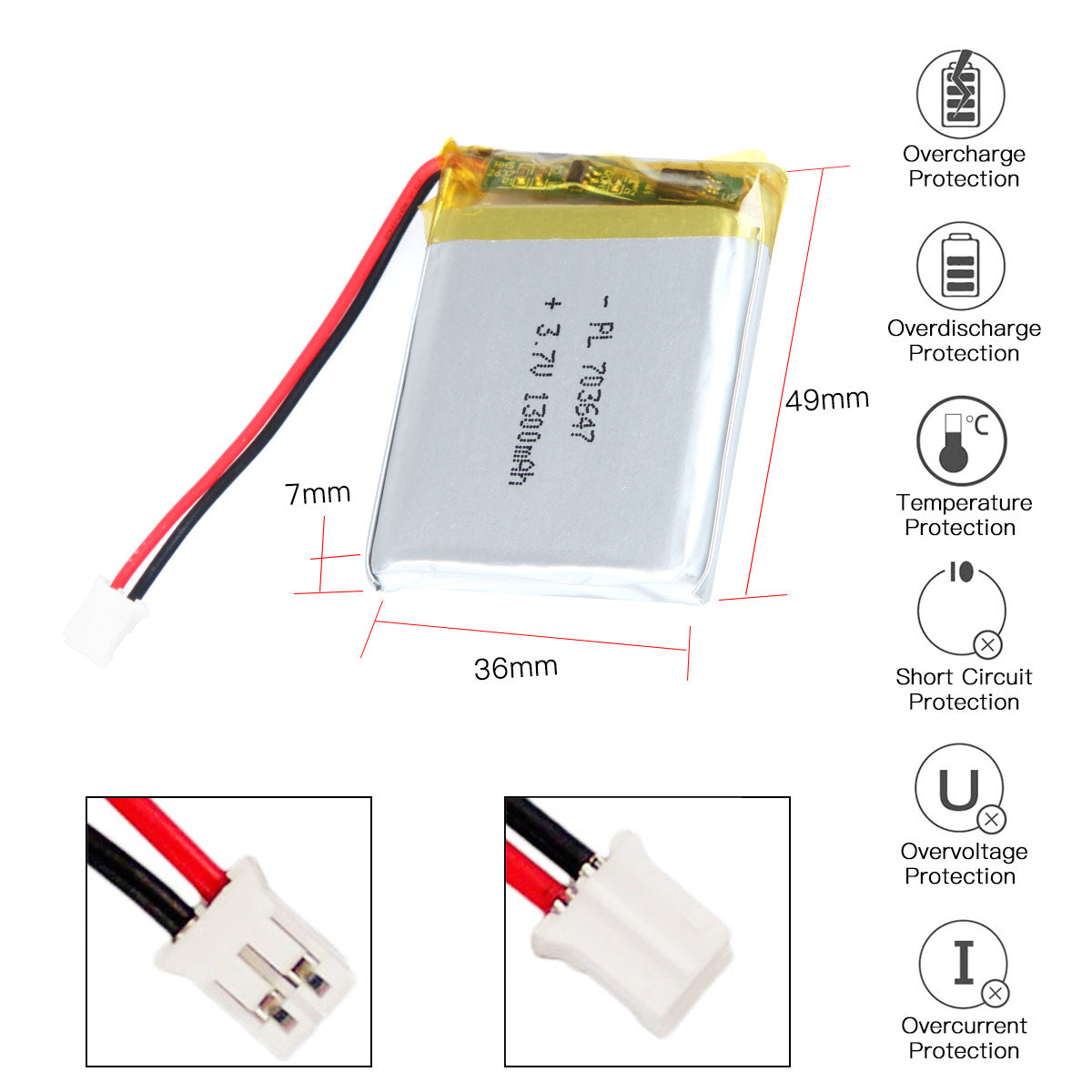 YDL 3.7V 1300mAh 703647 充電式リチウムポリマー電池