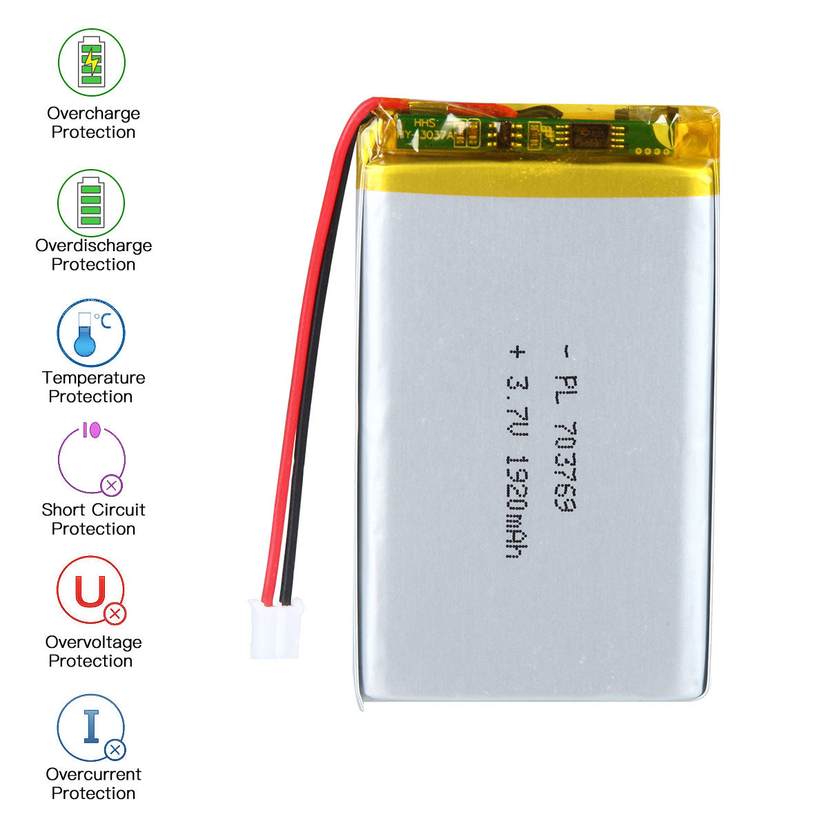 YDL 3.7V 1920mAh 703769 充電式リチウムポリマー電池