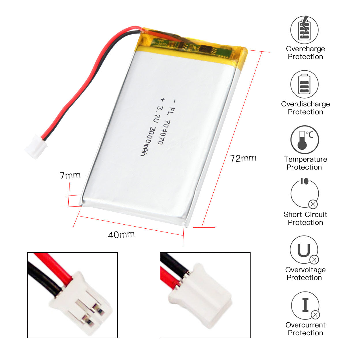 YDL 3.7V 2800mAh 704070/804070 충전식 리튬 폴리머 배터리