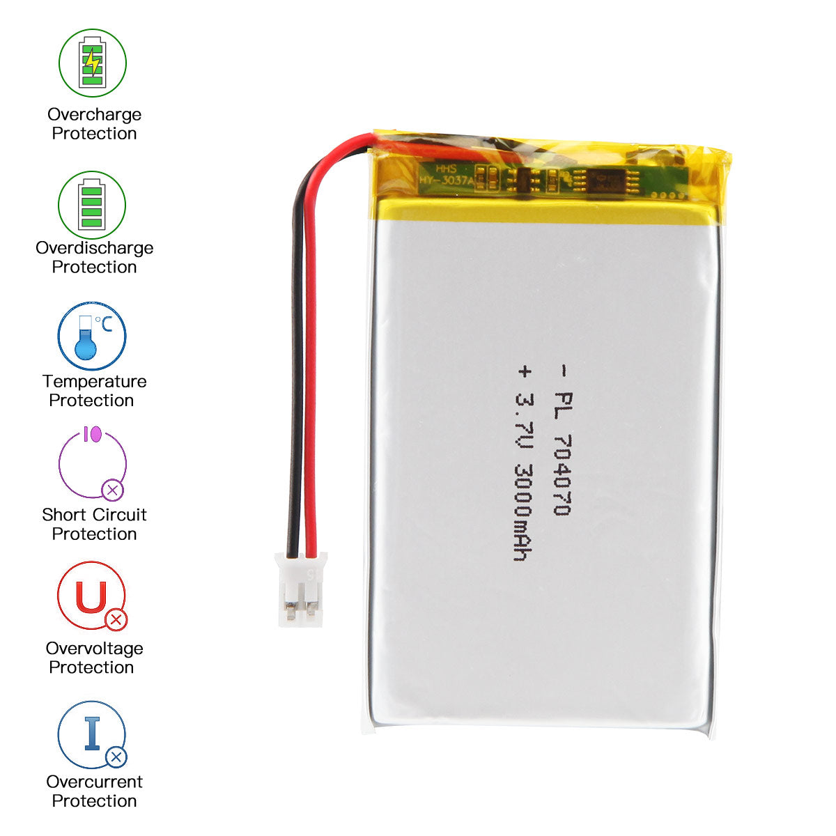 YDL 3.7V 2800mAh 704070/804070 충전식 리튬 폴리머 배터리