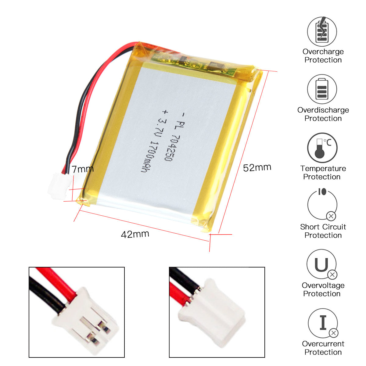 YDL 3.7V 1700mAh 704250 リチウムポリマー電池充電式リチウムポリマーイオン電池パック