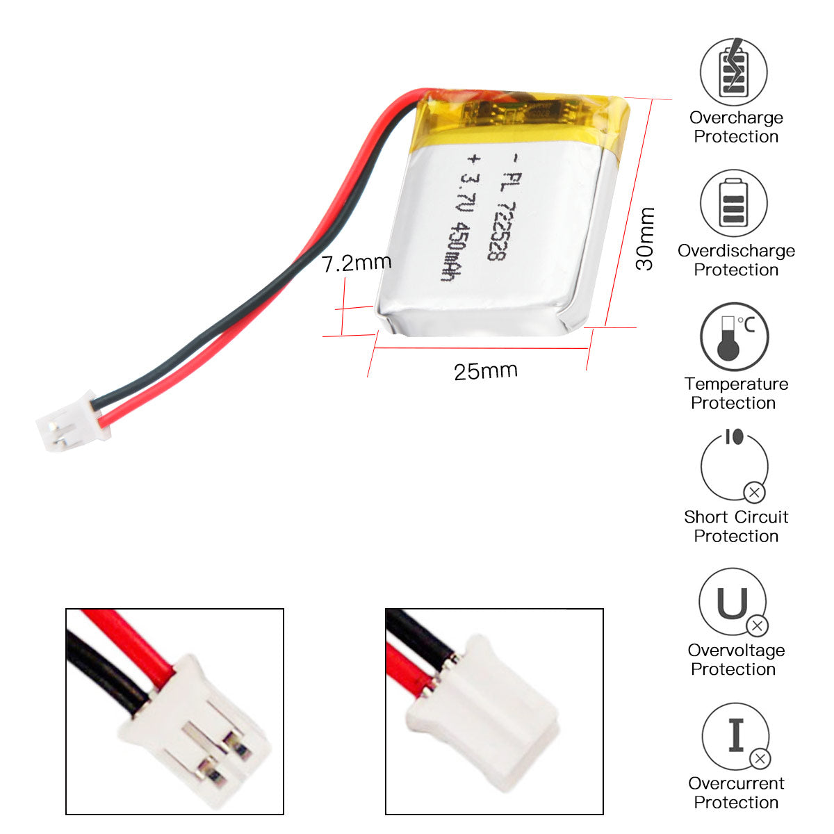 Batería recargable de polímero de litio YDL 3,7 V 450 mAh 722528