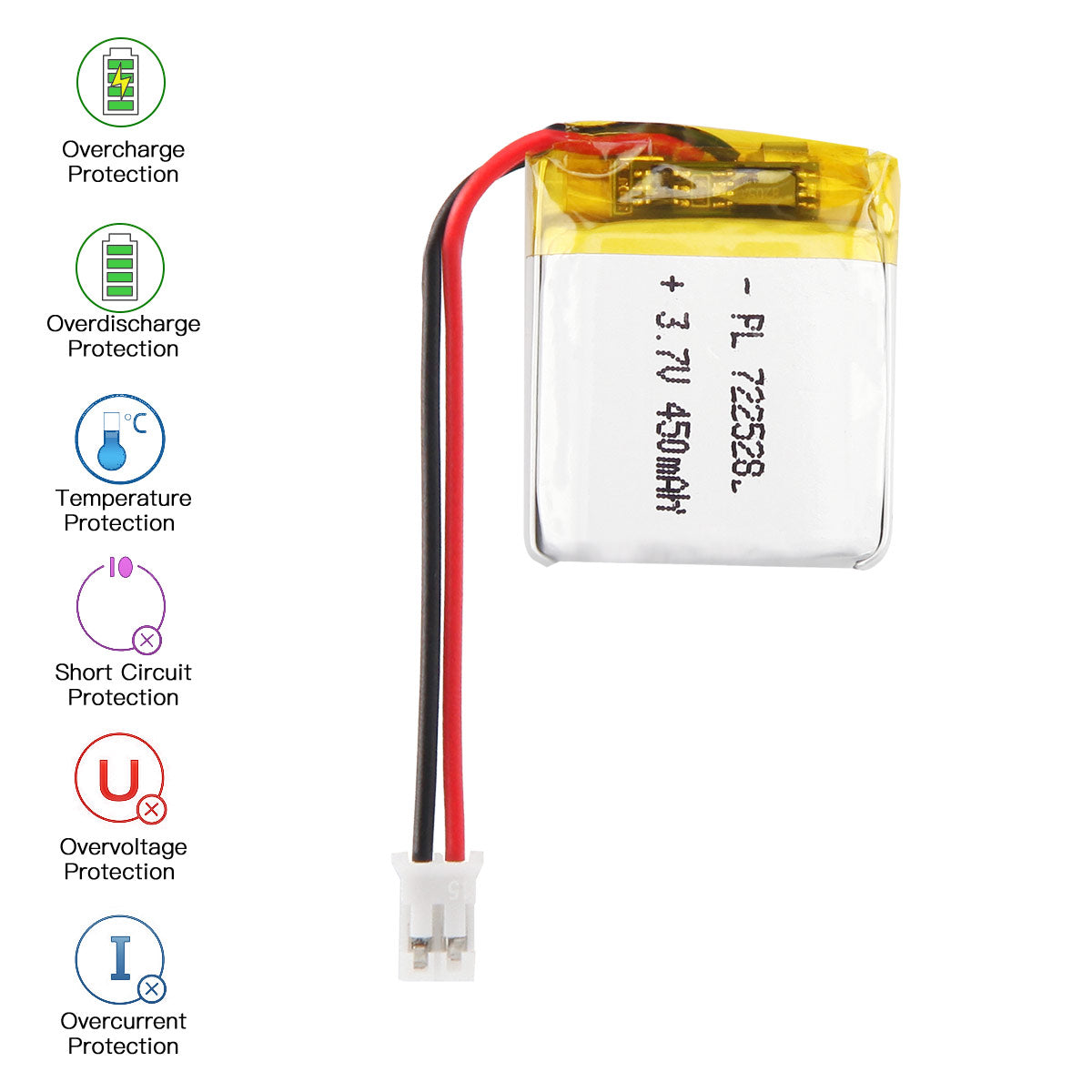 Batería recargable de polímero de litio YDL 3,7 V 450 mAh 722528