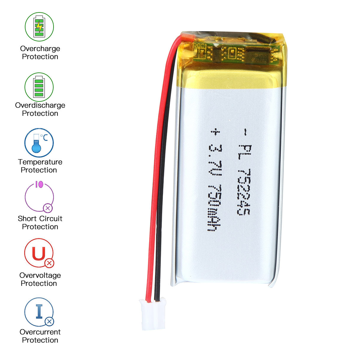 YDL 3.7V 750mAh 752245 Rechargeable Lipo Battery with JST Connector - YDL Battery