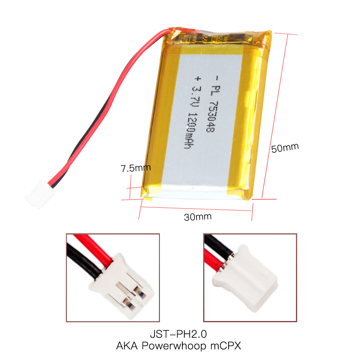 YDL 3.7V 1200mAh 753048 充電式リチウムポリマー電池