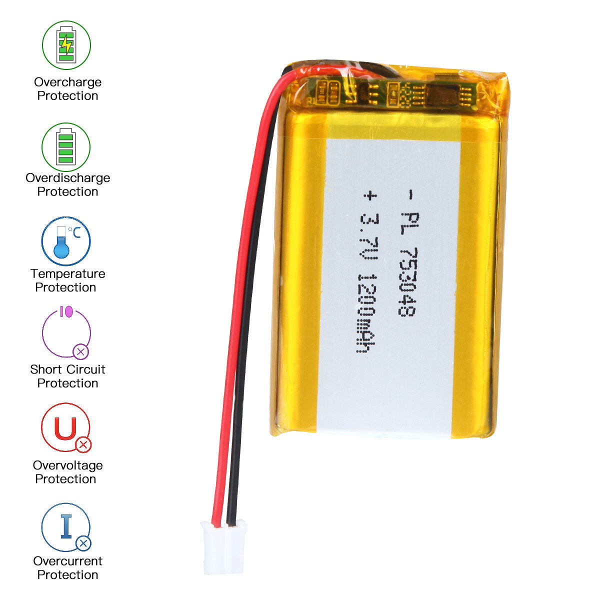 YDL 3.7V 1200mAh 753048 充電式リチウムポリマー電池