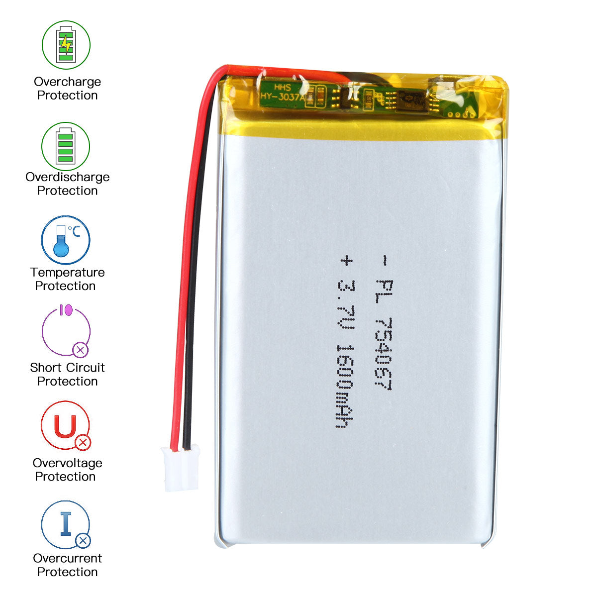 YDL 3.7V 1600mAh 754067 充電式リチウムポリマー電池