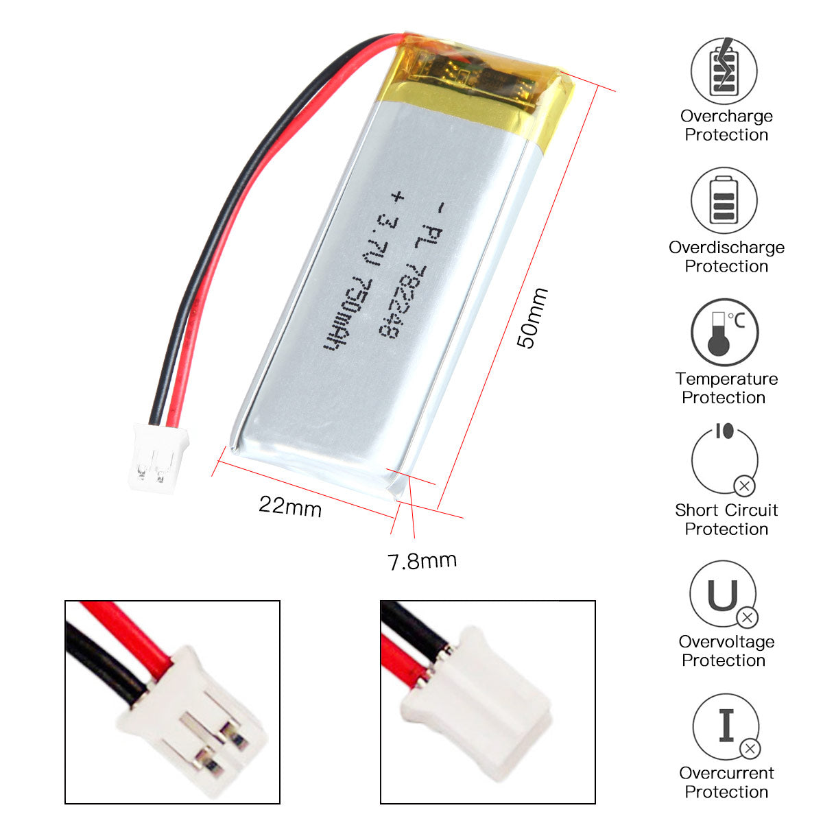 YDL 3.7V 750mAh 782248 充電式リチウムポリマー電池