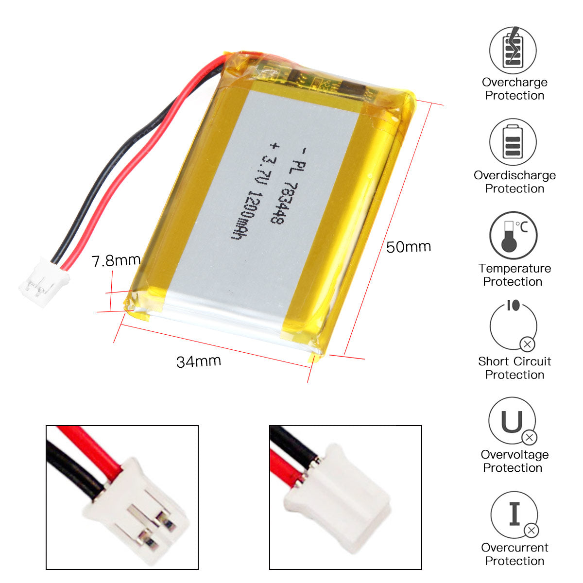 YDL 3.7V 1200mAh 783448 充電式リチウムポリマー電池