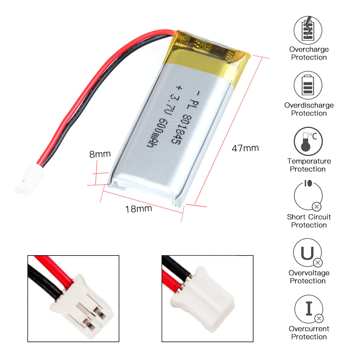 YDL 3.7V 600mAh 801845 充電式リチウムポリマー電池