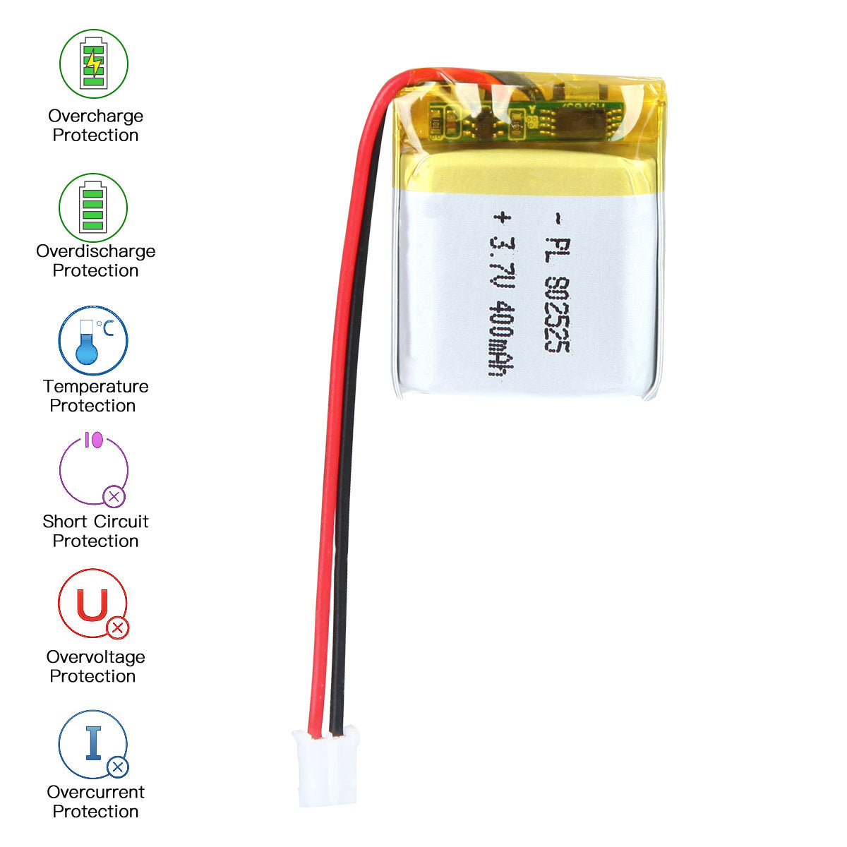 YDL 3.7V 400mAh 802525 충전식 리튬 폴리머 배터리 길이 27mm