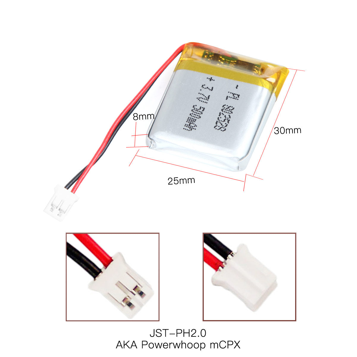 YDL 3.7V 480mAh 802528 Rechargeable Lipo Battery with JST Connector - YDL Battery