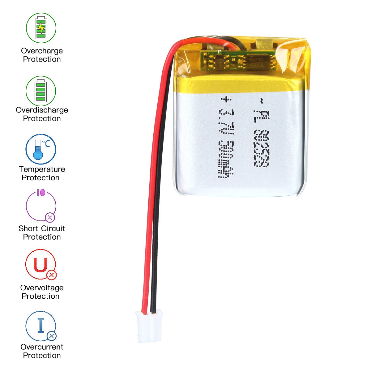 YDL 3.7V 480mAh 802528 Rechargeable Lipo Battery with JST Connector - YDL Battery