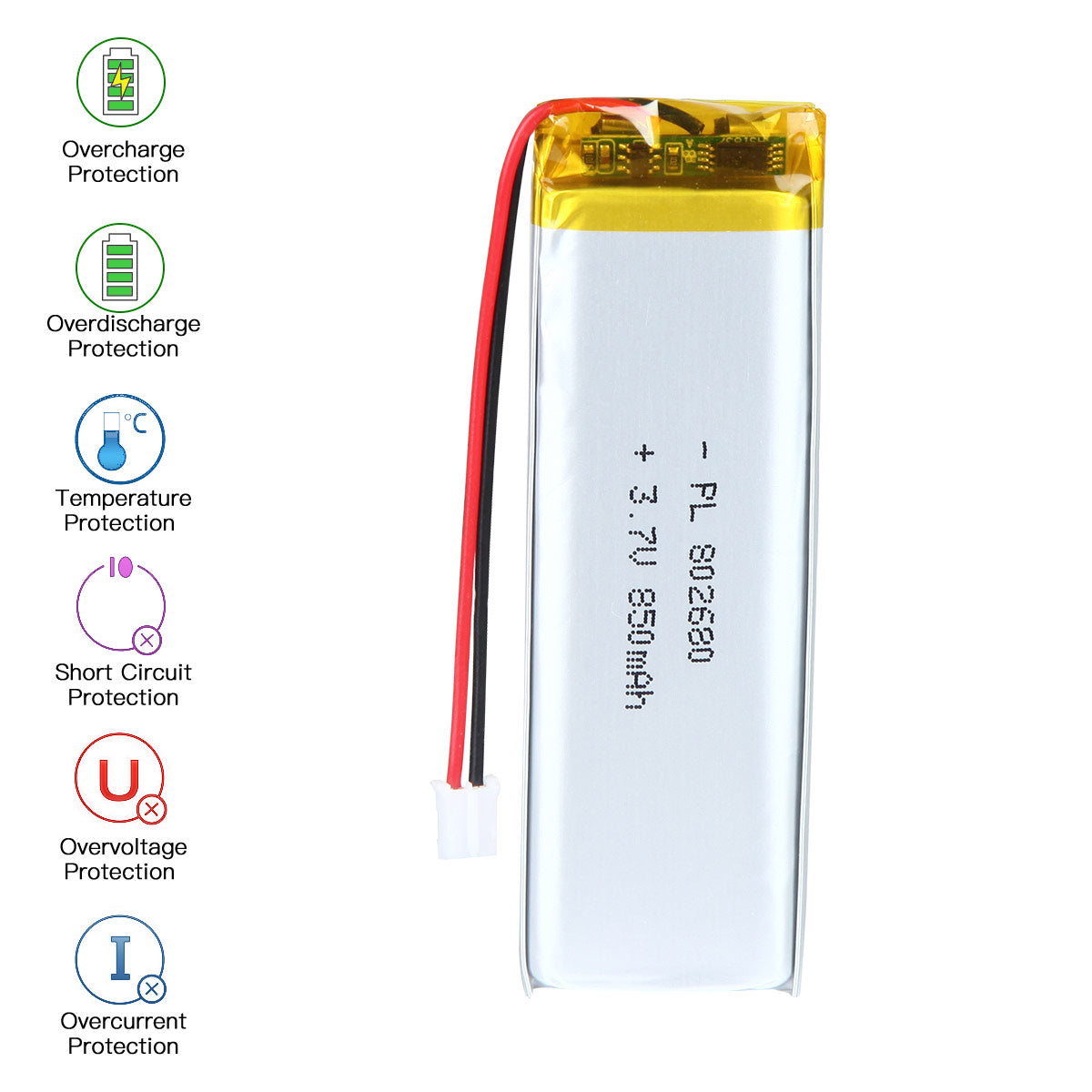 YDL 3.7V 850mAh 802680 充電式リチウムポリマー電池