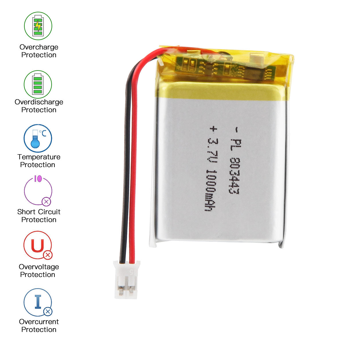 YDL 3.7V 1000mAh 803443 充電式リチウムポリマー電池
