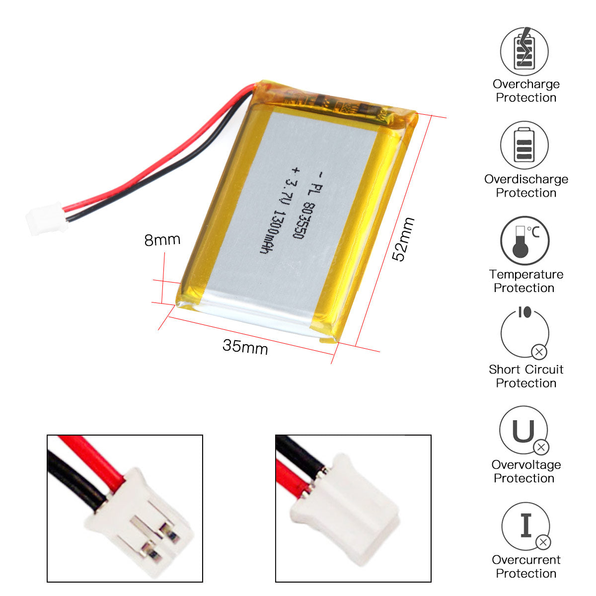 YDL 3.7V 1300mAh 803550 リチウムポリマー電池充電式リチウムポリマーイオン電池パック