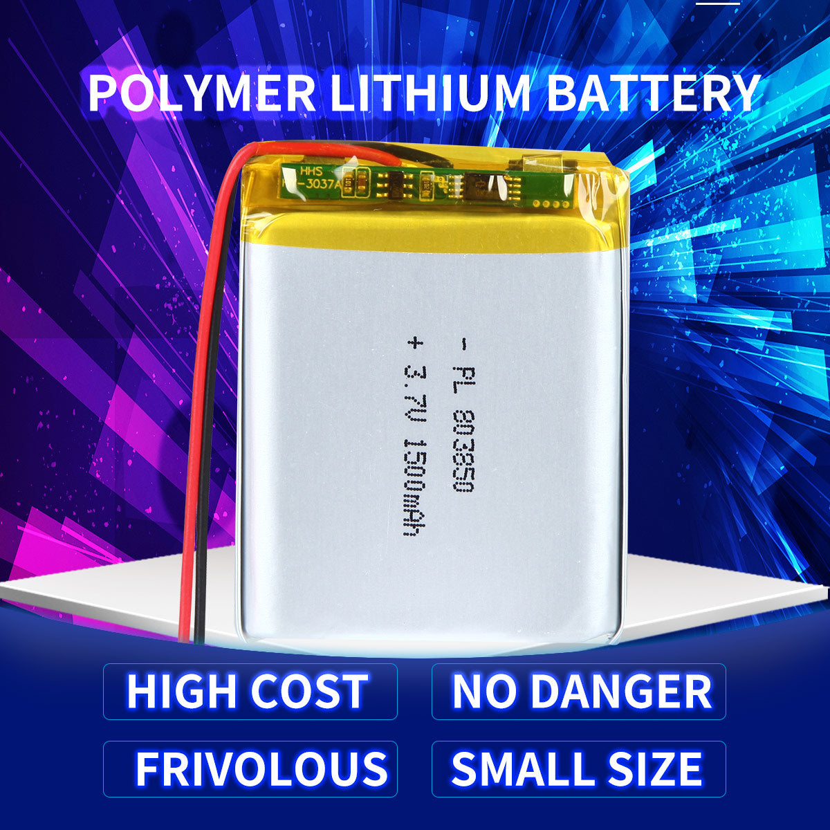 YDL 3.7V 1500mAh 803850 충전식 리튬 폴리머 배터리 길이 52mm