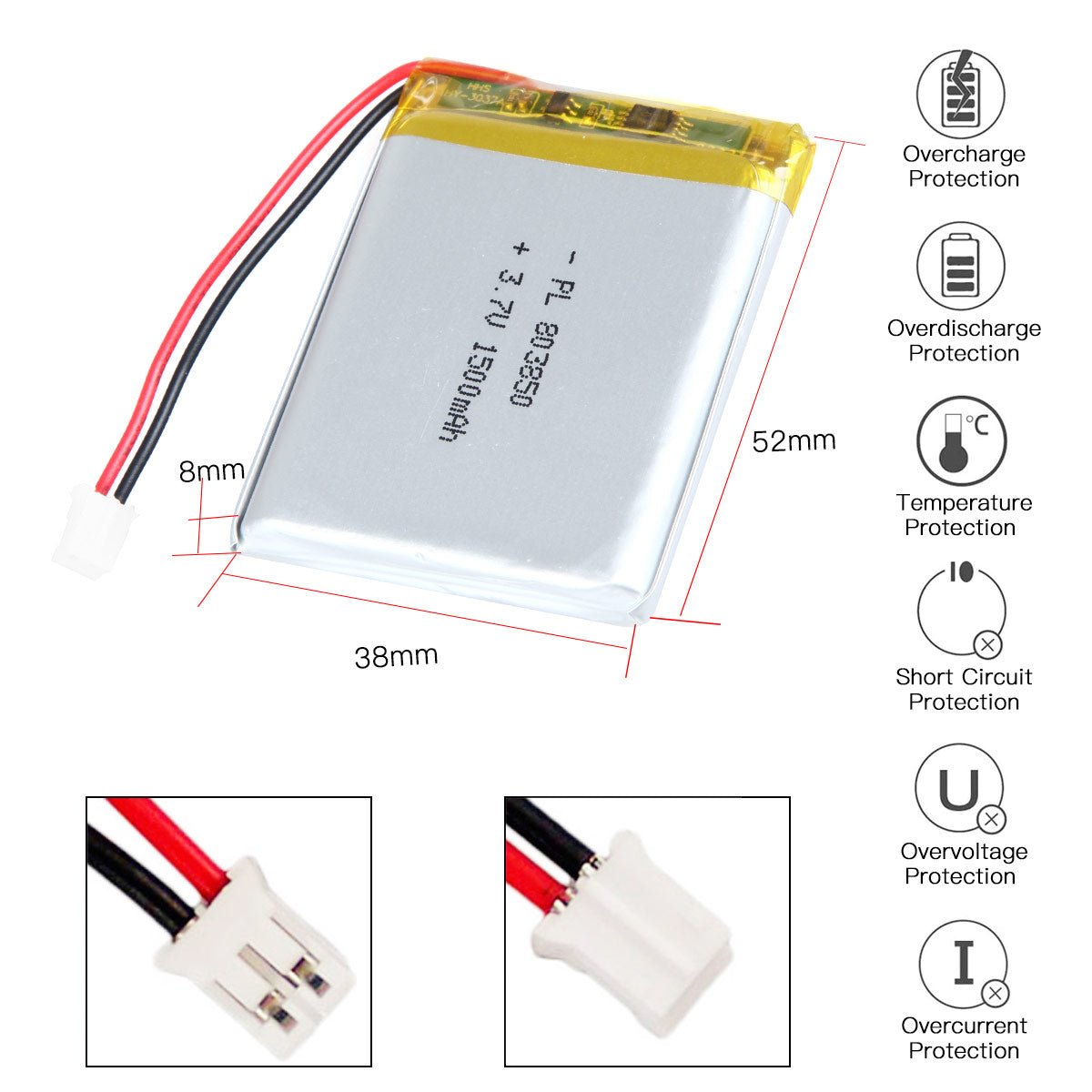 YDL 3.7V 1500mAh 803850 充電式リチウムポリマー電池
