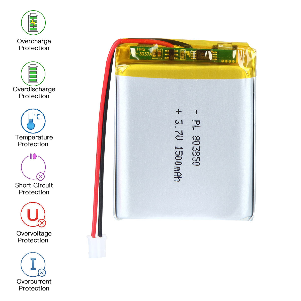 YDL 3.7V 1500mAh 803850 充電式リチウムポリマー電池