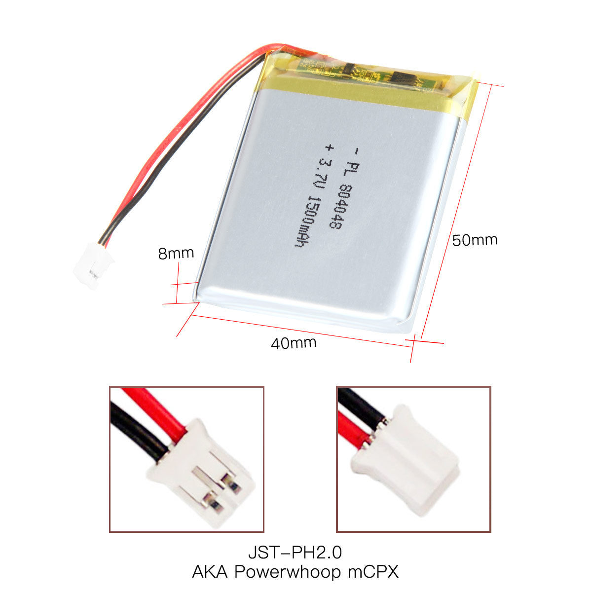 YDL 3.7V 1500mAh 804048 충전식 리튬 폴리머 배터리 길이 50mm
