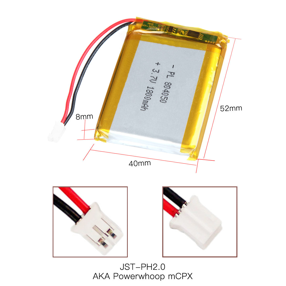 3.7V 2000mAh 804050 재충전용 리튬 중합체 건전지 길이 52mm