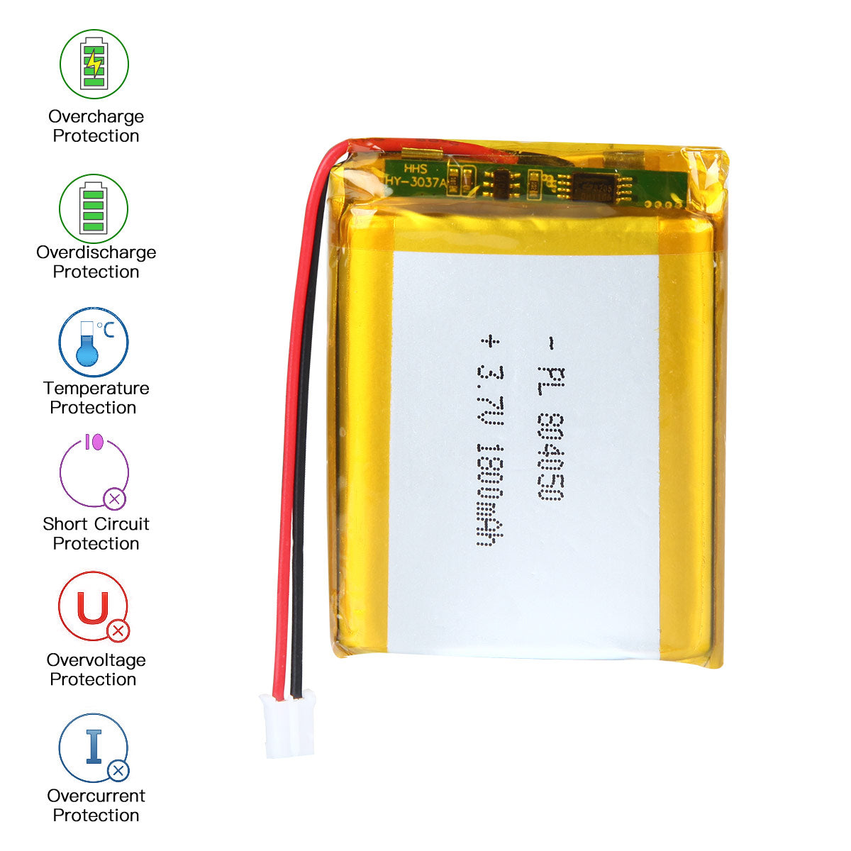 3.7V 2000mAh 804050 재충전용 리튬 중합체 건전지 길이 52mm