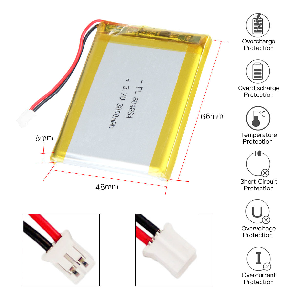 YDL 3.7V 3000mAh 804864 충전식 리튬 폴리머 배터리 리튬 폴리머 이온 배터리 팩 길이 66mm