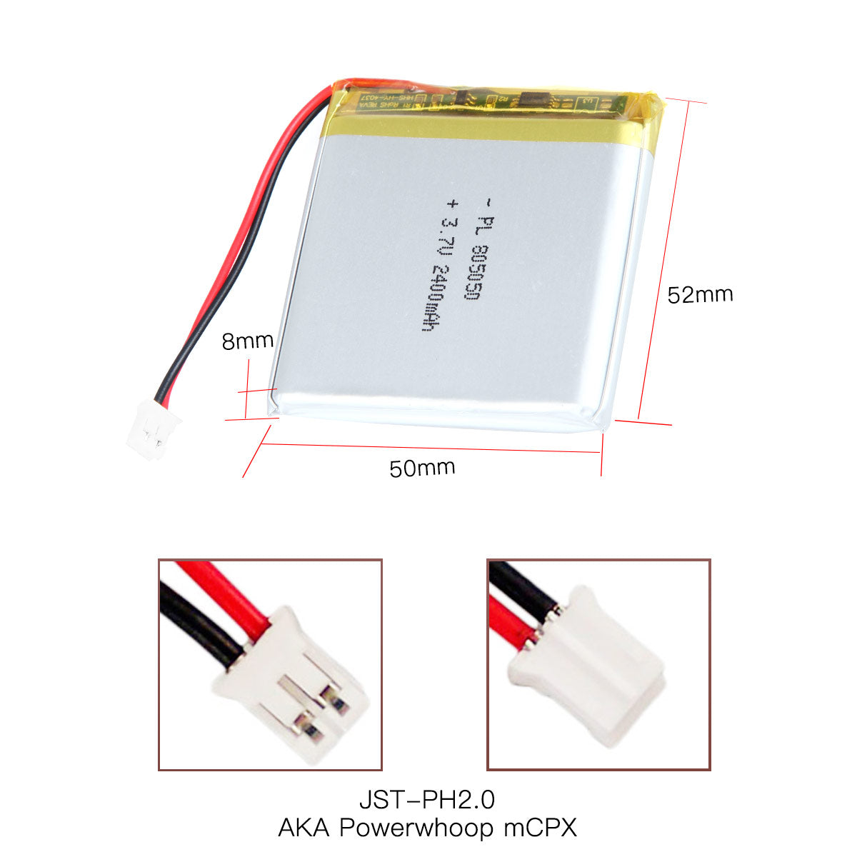 YDL 3.7V 2400mAh 805050 충전식 리튬 폴리머 배터리 길이 52mm