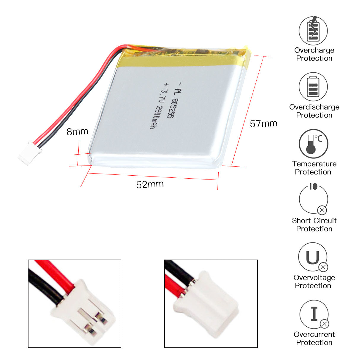 YDL 3.7V 2800mAh 805255 充電式リチウムポリマー電池